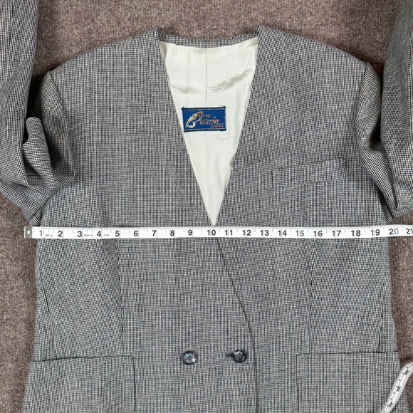 Vintage Mini Houndstooth Double Breasted Collarless Blazer Jacket Womens L Retro - Picture 13 of 14